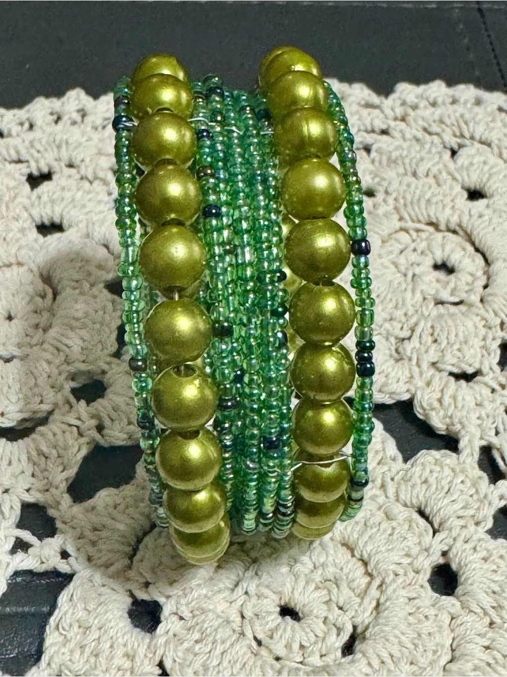 Handmade Green Beaded Wrap Bracelet